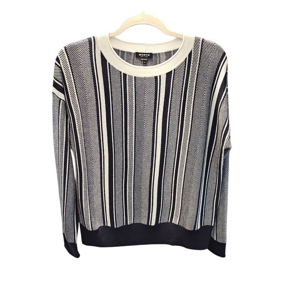 Worth New York 100% Wool Sweater Womens Large Vertical Striped Pullover Crewneck - Picture 1 of 13